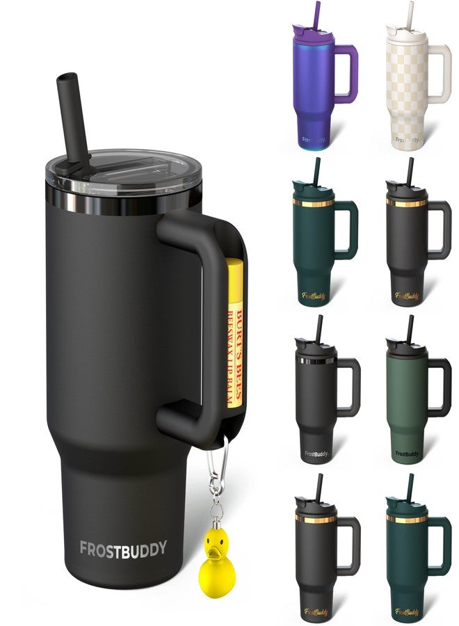 Frost Buddy Thicc Buddy - 16 oz Stainless Steel Vacuum Insulated Tumbler with Lid and Straw for Water - Travel Mug Cupholder Friendly - Gifts for Women Men Him Her (Black) - Image 1